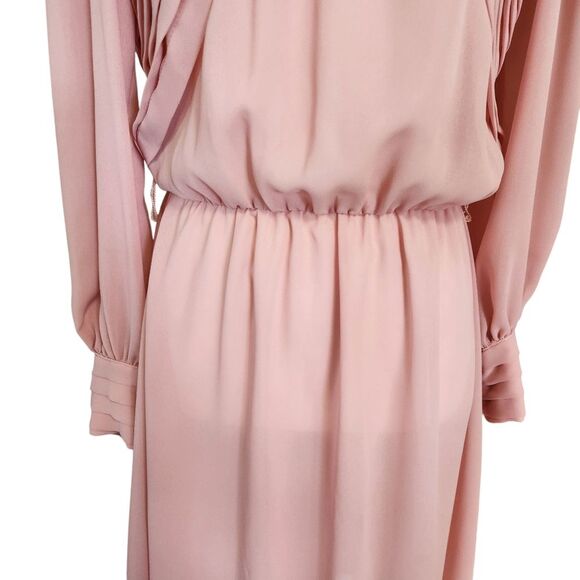 ZiZi Petites by Barbara Chodos Vintage 70s Chiffon Midi Dress Sheer Pink Size 6 - Picture 13 of 14